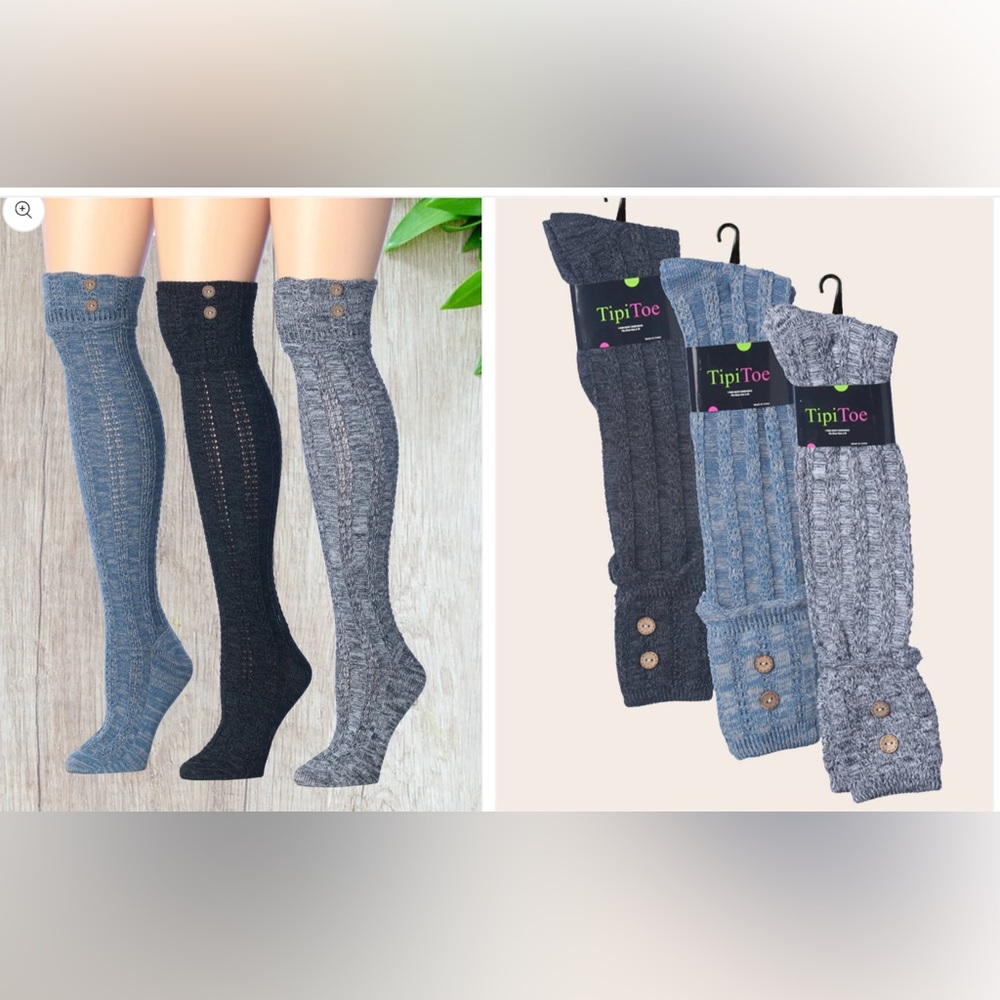 🌸3 Pair Over Knee/Knee Length Marled Socks - Picture 5 of 9
